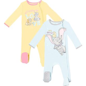 Disney Classics Baby Girls 2-Pack Footed Sleep N Play Coveralls in Classics Blue Yellow at Nordstrom, Size 18M