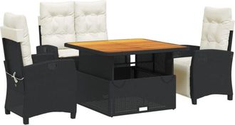 vidaXL Vidaxl - Juego Comedor Jard&iacute;n 4 Piezas Con Cojines Rat&aacute;n Sint&eacute;tico Negro