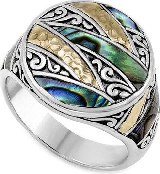 Samuel B. 18K & Silver Pearl Hammered Ring