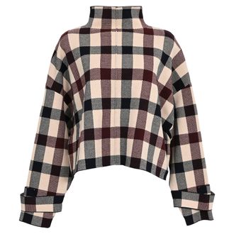 Victoria Beckham Victoria Victoria Beckham Cropped Plaid Funnel-Neck Jacquard Sweater in Multicolor Viscose