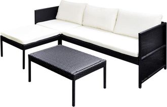 vidaXL Vidaxl - Set De Muebles De Jard&iacute;n Y Cojines 3 Pzas Rat&aacute;n Sint&eacute;tico Negro