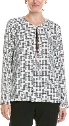 Halston Heritage Logo Zip-Up V-Neck Blouse