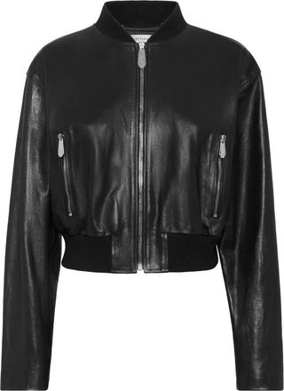 Philipp Plein Leather Bomber Signature - Dames - Leren en Su&egrave;de Jassen - Zwart - M - Leer - Jassen