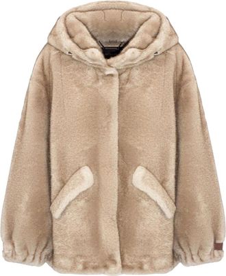 Lou Andr&eacute;a Cappotto in Finta Pelliccia con Cappuccio - - Jackets - Donna - Beige - S