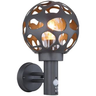 Globo Lighting Hilario Lámpara de pared exterior PIR con globo antracita IP44, 1x E27, sensor de amanecer y atardecer