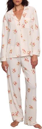 Eberjey Gisele Printed Long Pajamas in Floral Bloom/Vanilla Cream at Nordstrom, Size X-Small