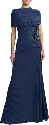 Mac Duggal Embellished Jersey Draped Column Gown in Sapphire at Nordstrom, Size 4