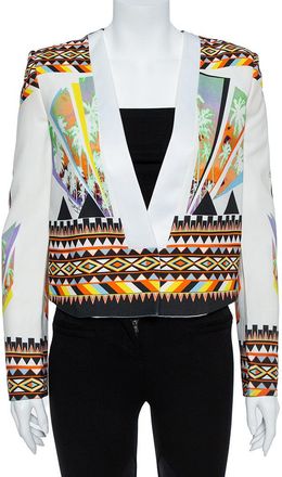 Just Cavalli Multicolor Abstract Nylon Blend Print Crop Top Blazer