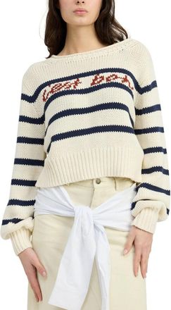 En Saison Helena Cropped Sweater Womens Ivory Navy Striped Cotton PALL475