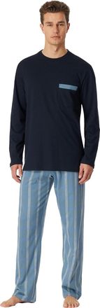 Schiesser blauwe pyjama geruit katoen