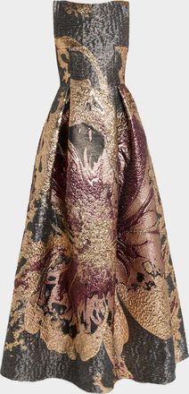 Talbot Runhof Metallic Magnolia Jacquard Pleated Ball Gown