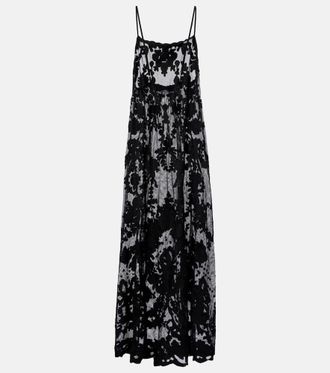 Juliet Dunn Embroidered sheer cotton maxi dress