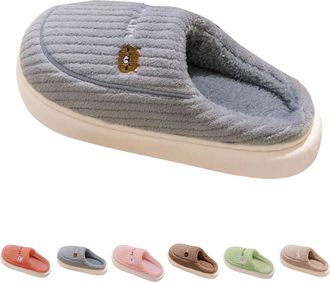 Generic Womens Plush House Slippers Size 7 Warm Cozy Memory Foam, Winter Slip-On Home Shoes, Ladies Thick Soled Non Slip Slippers for Indoor Outdoor Grey