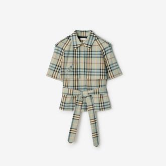 Burberry Cropped Check Linen Wool Trench Shirt