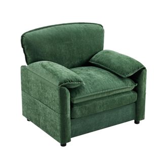STILVORA Sill&oacute;n De Chenilla Con Doble Bolsillo Lateral, Asiento Acolchado Y Resortes, Madera Y Espuma, Verde Oscuro
