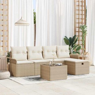 vidaXL Vidaxl - Conjunto De Sof&aacute; De Jard&iacute;n Con Coj&iacute;n 6 Pcs Beige Polirat&aacute;n