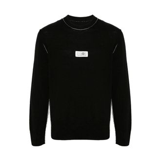 Maison Margiela Round-neck Knitwear, male, Black, Size: XL Minimalist Numeric Logo Pullover