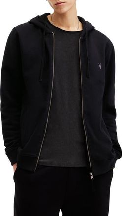 AllSaints Raven Zip Hoodie in Black at Nordstrom, Size Xx-Large