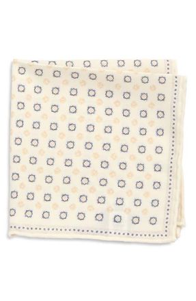 Eleventy Medallion Wool & Cotton Muslin Pocket Square in Ivory/Corndr at Nordstrom
