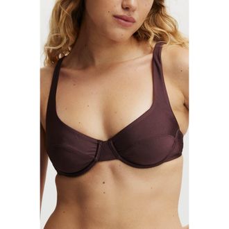 Cotton On Womens Underwire Balconette Bikini Top in Willow Brown Shimmer at Nordstrom, Size X-Small