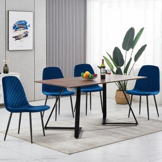 Ainpecca Ainpecca - new 150CM mdf dining table and 4 chairs set wood table top metal chair leg,blue