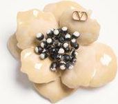 Valentino Garavani Spilla Fleur Lumineuse in Metallo, Smalto e Tessuto Donna ORO/AVORIO UNI