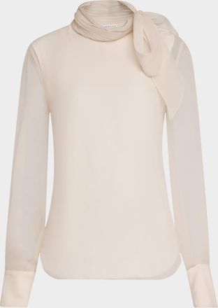 Brunello Cucinelli Monili Neck-Scarf Organza Long-Sleeve Top