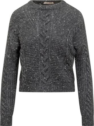 Max Mara Truien - Dames - Ronde hals truien - Grijs - S - Leer - Truien & Vesten