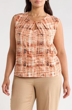 Kasper Abstract Print Keyhole Sleeveless Top in Mandarin Multi at Nordstrom, Size 1 X
