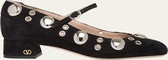 Valentino Garavani 30mm Nellcote Studded Suede Ballerina Pumps