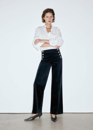 Mango Pantaloni wide leg velluto blu - Donna - 38 - MANGO