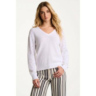 Lisa Todd Heart Pointelle Cotton Sweater in White at Nordstrom, Size X-Small