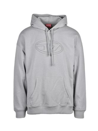 Diesel Relaxed Fit Light Grey Hooded Sweatshirt With Embossed Logo