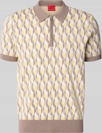 HUGO BOSS Poloshirt mit Rei&szlig;verschluss und Allover-Print in Beige, Gr&ouml;&szlig;e XXL