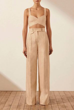 Shona Joy Amanda Linen Crossover Bralette Top In Sand