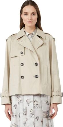 Max Mara Jassen, Dames, Beige, M, Katoen, Korte trenchcoat met afneembare juk