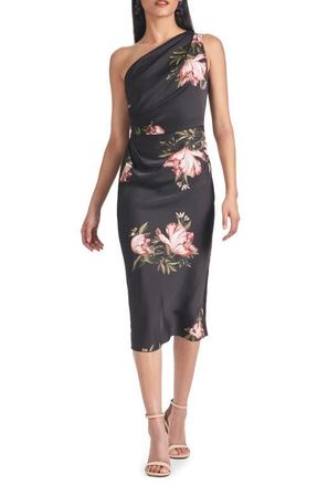 Sachin & Babi Carmen Floral One-Shoulder Midi Cocktail Dress in Noir Blossom at Nordstrom, Size 0