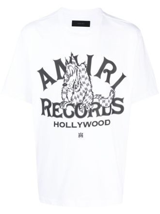 Amiri Mens Records Wolf Printed T-Shirt in White Cotton - Size Medium