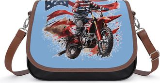 Generic U.S Flag Dirt Bike Motocross Crossbody Bags for Women Shoulder Messenger Bag Purse Handbags