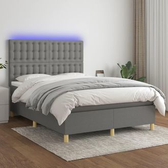 vidaXL Vidaxl - Cama Box Spring Colch&oacute;n Y Luces Led Tela Gris Oscuro 140x190 Cm