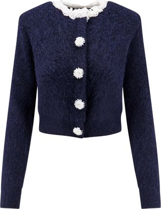Self Portrait Cropped Floral Appliqu&eacute; Alpaca-Blend Cardigan