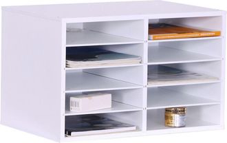 Relaxdays Relaxdays Archivador De Documentos De Bamb&uacute;, Din A4, 10 Compartimentos, Oficina, 31 X 49 X 31 Cm, Organizador Blanco