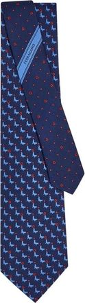 Ferragamo Accessoires, Heren, Blauw, ONE Size, Navy Blue Zeehondenprint Stropdas