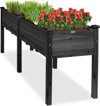Best Choice Products 72x23x30in Raised Garden Bed, Elevated Wood Planter Box for Patio w/ Divider Panel