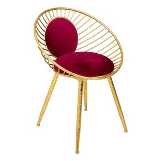 Wanderlust Deco Banqueta De Metal Dorado Tapizada Roja 55x46x70