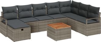 vidaXL Garden Sofa Set with Cushion 9 pcs Grey Poly rattan Vidaxl