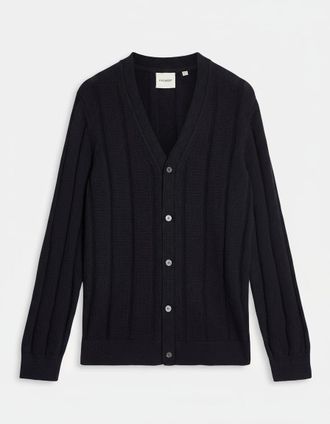 Lyle & Scott wolmix geribbeld vest - marineblauw