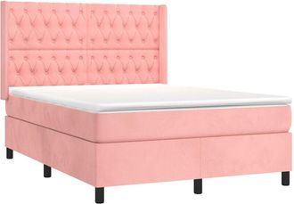 vidaXL Vidaxl - Cama Box Spring Colch&oacute;n Y Led Terciopelo Rosa 140x200 Cm