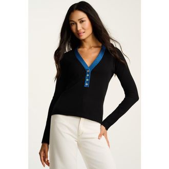 Lisa Todd Pure Pima Rib V Henley in Black at Nordstrom, Size X-Small