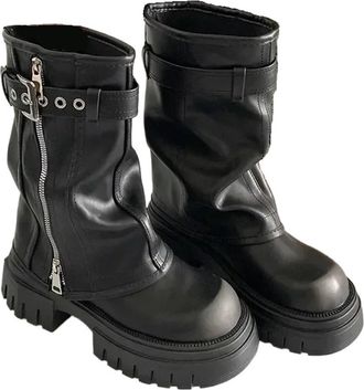 Generic Punk Winter Womens Cycling Boots Fashionable Punk Belt Buckle Elegant Platform Long Boots Casual Womens Knee High Boots(Black,6.5US)